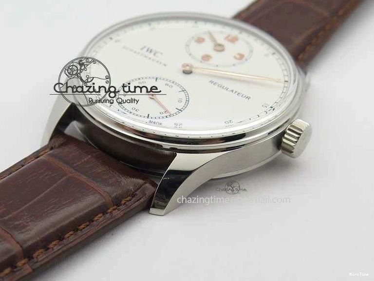 MIROTIME 0511 Sustainable Portuguese IW5444 SS White Dial RG Numbers On Brown Leather Strap A 7256